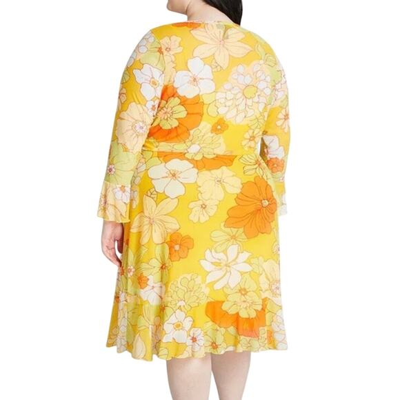 ModCloth Tropicana Isle Mesh Midi Dress Orange Yellow Floral Womens Size 2X - Picture 2 of 9